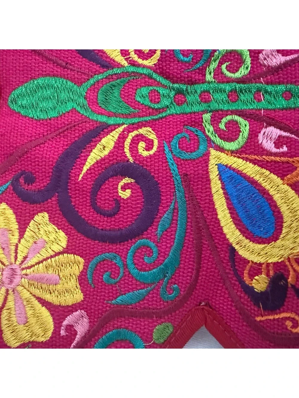 Guatemala Embroidered Butterfly Pot Holder Hot Pad Trivet Colorful Folk Art